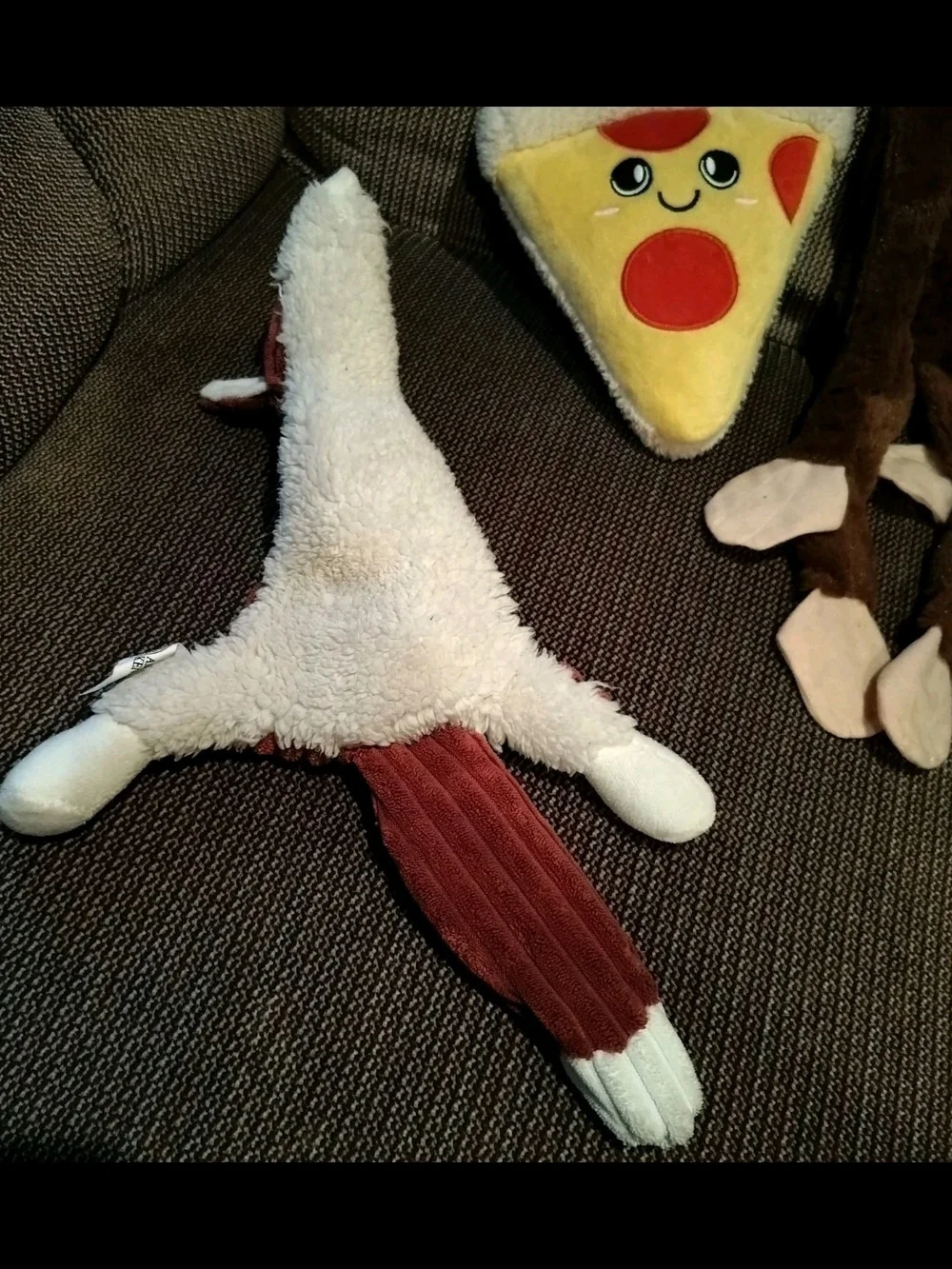 Set Of Three Dog Toys - Fox, Pizza And Monkey